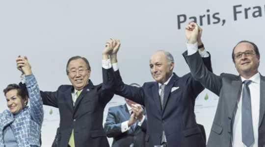 World leaders in jubilant mood after the Paris Agreement was reached last December. Image: United Nations Photo via Flickr