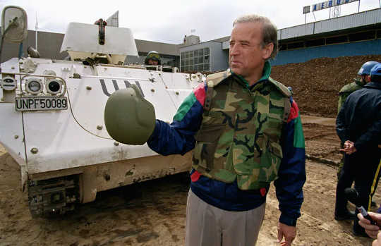 Sen. Biden in Bosnia in 1993. He wanted the U.S. to intervene in the war there.
