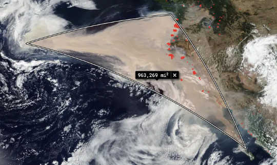 Winds carry smoke from wildfires in California, Oregon and Washington west over the Pacific on Sept. 10, blanketing nearly a million square miles.