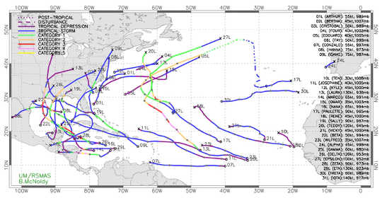 Tropical storm tracks show how busy the 2020 Atlantic hurricane season was.