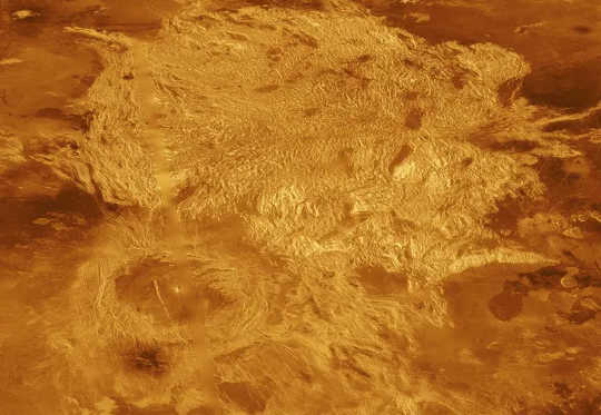 A portion of Alpha Regio, a topographic upland on the surface of Venus, was the first feature on Venus to be identified from Earth-based radar.