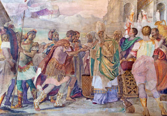 A fresco by Jesuit Benedetto da Marone (1550-1565) showing King David receiving the holy bread from Ahimelech the Priest.
