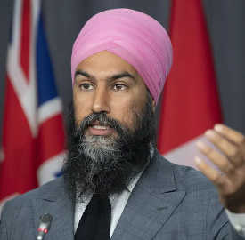 NDP Leader Jagmeet Singh responds to a question during a news conference in Ottawa on Sept. 15, 2020.  (how race and gender affect who looks like a winner)