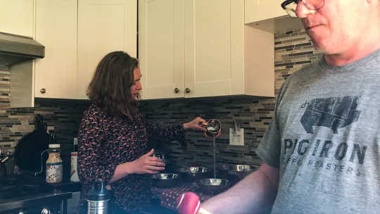 Canadian vocalist Carey West and her husband Jeff Wilson, a drummer and percussionist, making music in their kitchen at IF 2020.