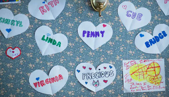 Artwork by women living in a New Jersey domestic violence victims’ shelter in February.