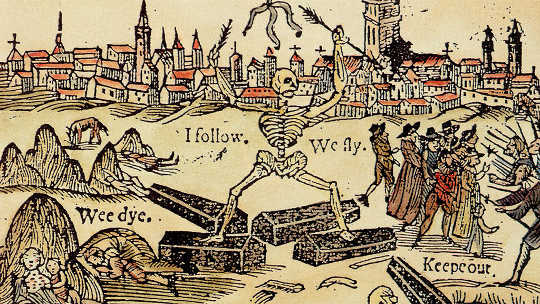 A 1625 illustration of Londoners fleeing the plague. 