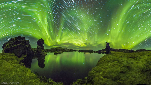 Auroras and star trails over Iceland