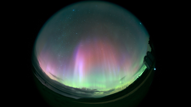 fisheye lens captures auroras in New Zealand