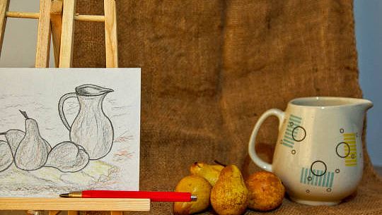 a drawing of a still life that is different than the original