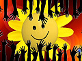 smiling sun/sunflower with hands reaching out to it