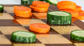 vegetable slices on a chess board