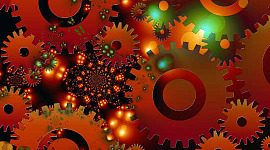 lights and gears of many colors meshing toether